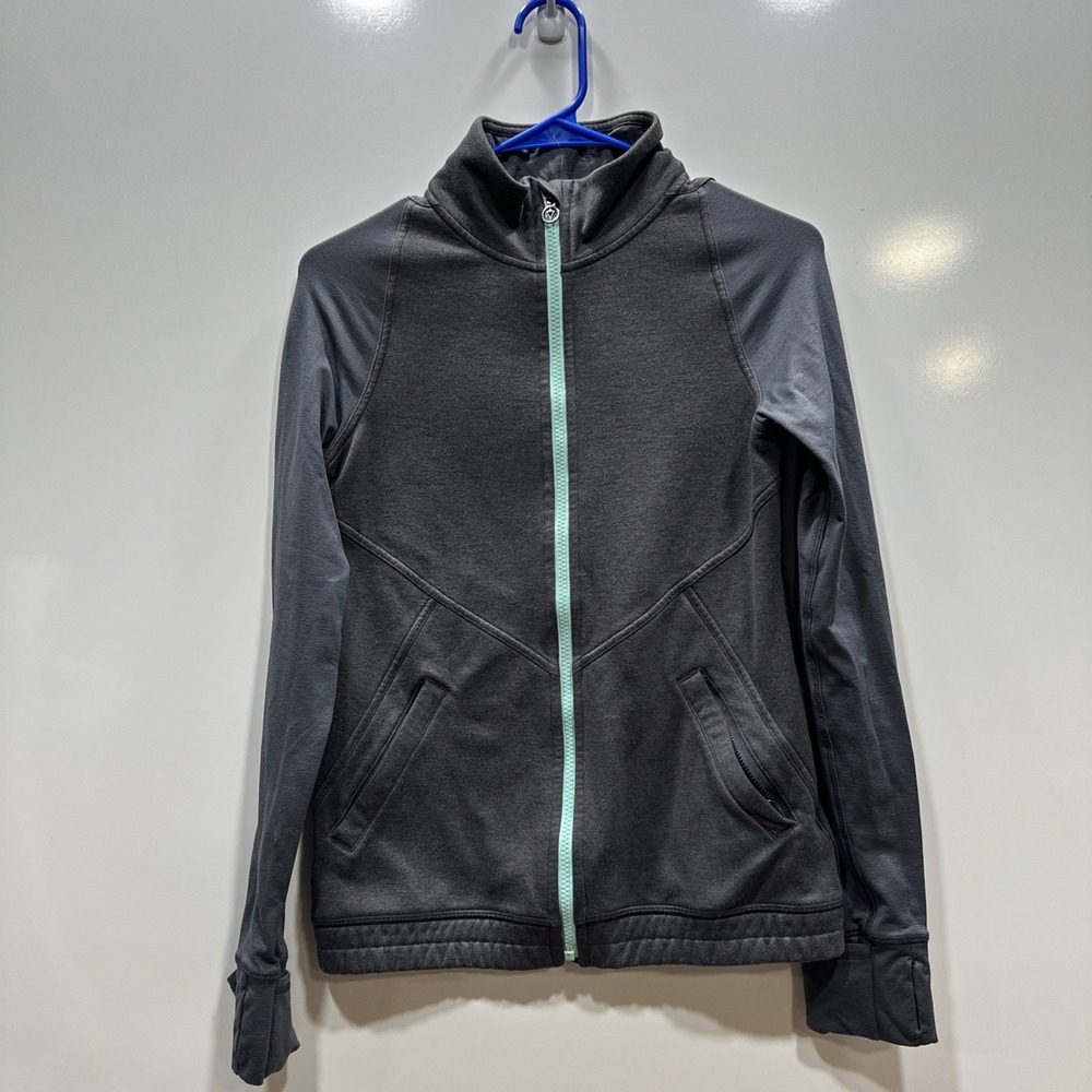 Ivivva Jacket‎ Athletic 14 Girls By Lululemon Zip Up Thumbholes Gray/Mint Green